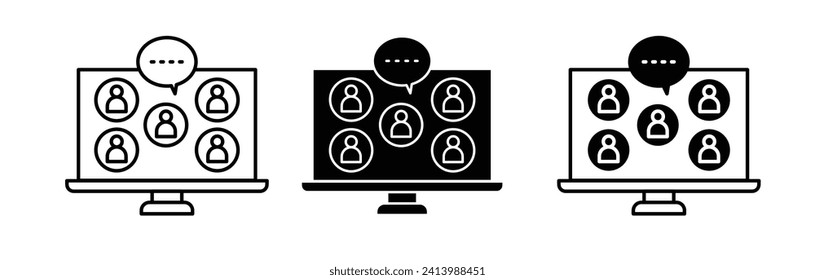 Digital Conference Line Icon. Online meeting and webinar icon in black and white color.