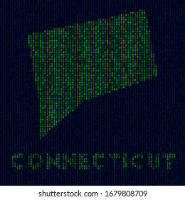 Logo de Digital Connecticut. Símbolo de estado de EE.UU. al estilo de hacker. Mapa de código binario de Connecticut con el nombre de estado de Estados Unidos. Ilustración vectorial cautivadora.