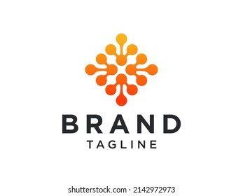 Digital Connecting Logo. Orange Shape with Connected Dots isolated on White Background. Usable for Business and Technology Logos. Flat Vector Logo Design Template Element.