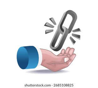 digital connection concept with link symbol above hand for communication