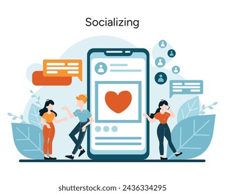 Digital Connection concept. People engaging in modern communication. Conversations and emotions shared through social media platforms. Vector illustration