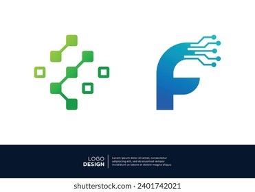 Digital connection letter F logo design collection.
