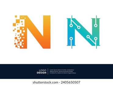 Colección de diseño del logotipo N de la letra de conexión digital.