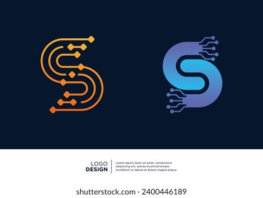 Digital connection letter S logo design collection.