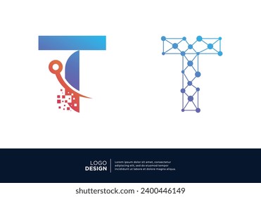 Digital connection letter T logo design collection.
