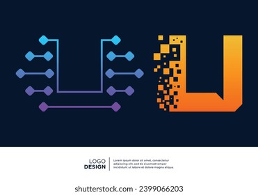 Digital connection letter U logo design collection.