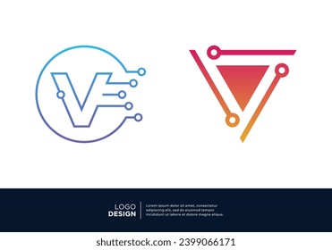Digital connection letter V logo design collection.