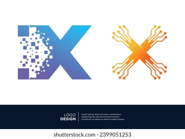 Digital connection letter X logo design collection.