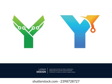 Digital connection letter Y logo design collection.