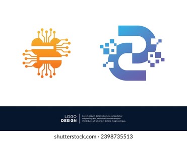 Digital connection Number 2 logo design collection.