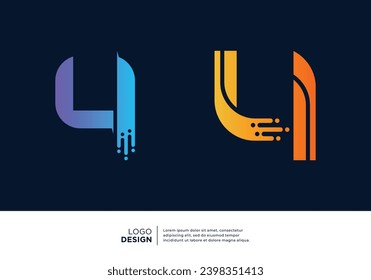 Digital connection Number 4 logo design collection.