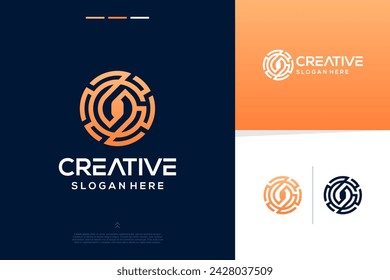 Digital connection technology line art modern logo design