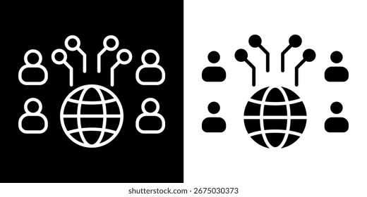 Ícone de conectividade digital definido na ilustração de vetor de estilo de contorno e glifo