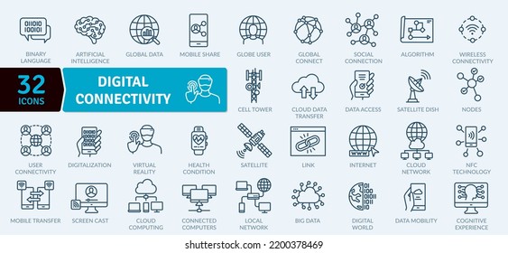 Digital Connectivity icons Pack. Thin line Collection of Digital Processing of Information svg