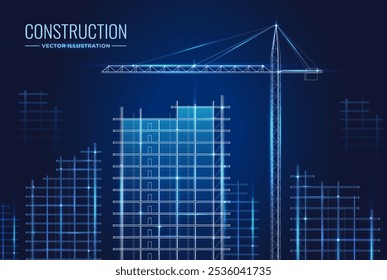 Sítio de construção digital. Projeto de construção, Impressão 3D, Construção modular, Modelagem, Fundo industrial, Planejamento de arquitetura. Conceito abstrato de desenvolvimento de banco de dados. Ilustração vetorial