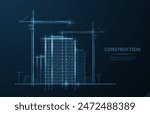 Digital construction site sketch. Building 3D Printing, Building Information Modeling, Industrial background, Build project, Architect plan, City work, Urban development, Modular Construction concept.