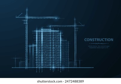 Digital construction site sketch. Building 3D Printing, Building Information Modeling, Industrial background, Build project, Architect plan, City work, Urban development, Modular Construction concept.