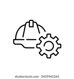 Digital construction toolkit Icon. Hard hat and cogwheel. Website customization and configuration. Vector icon