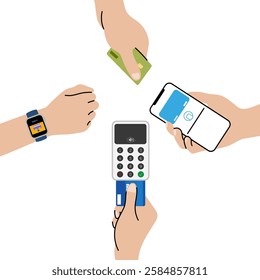 Digital and contactless payment methods illustration. Flat minimal style. Suitable for fintech websites, payment apps, and financial presentations.