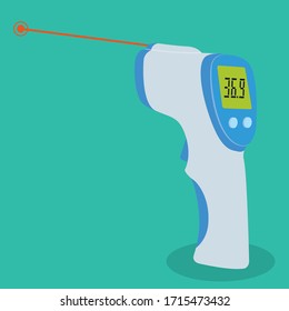 Digital contactless thermometer with infrared light. Coronavirus disease detection through body temperature concept. 