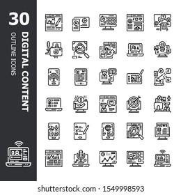 Digital Content Blogging, media and communication  30 Thin line Outline icons set.Icon design for web design,mobile application,website and graphic design.