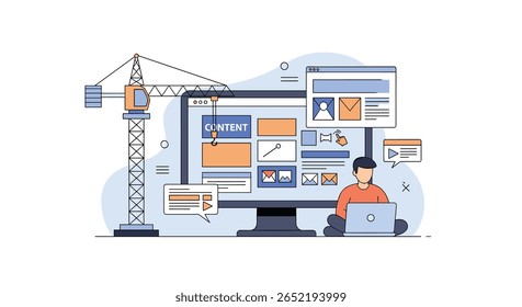 Processo de criação de conteúdo digital desenvolvimento do site blocos de construção layout design interface do usuário blocos de construção layout design interface do usuário