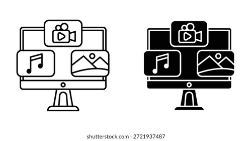 Icono de contenido digital. Línea con trazo editable y plano para el Web