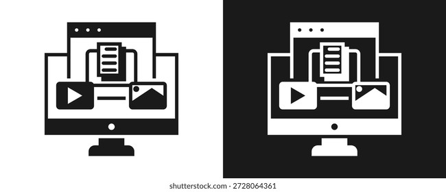 Conjunto De Iconos De Contenido Digital Glifo En Fondo Blanco Y Negro