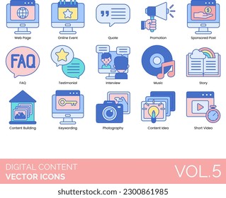 Digital Content Icons Including Advertisement, App, Article, Audio, Blog, Bookmark, Bullhorn, Case Study, Cloud, Confirm, Content Marketing, Content Strategy, Conversion, Customer, Edit, Education