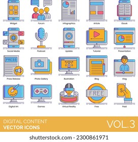 Digital Content Icons Including communication, content, technology, online, digital, network, internet, business, concept, media, web, marketing, information, design, screen, icon, video, website