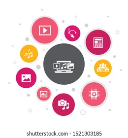 digital content Infographic 10 steps bubble design. vector image, media, video, social content icons