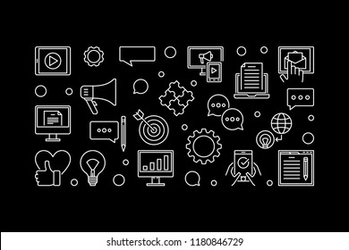 Digital Content linear vector horizontal banner or illustration on black background