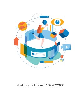 Digital Content Management, Creating Engaging Online Content, Online News Flat Vector Illustration Design For Mobile And Web Graphics. Website Optimization, Web Content Development Concept