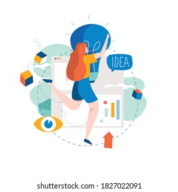 Digital Content Management, Creating Engaging Online Content, Online News Flat Vector Illustration Design For Mobile And Web Graphics. Website Optimization, Web Content Development Concept