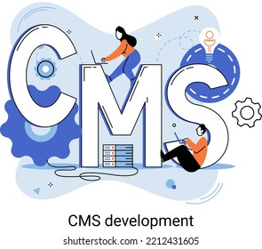 Digital content management system, CMS development software metaphor. Information system or computer program enable organize collaborative process of creating, editing and managing soft in network