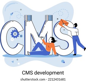 Digital content management system, CMS development software metaphor. Information system or computer program enable organize collaborative process of creating, editing and managing soft in network