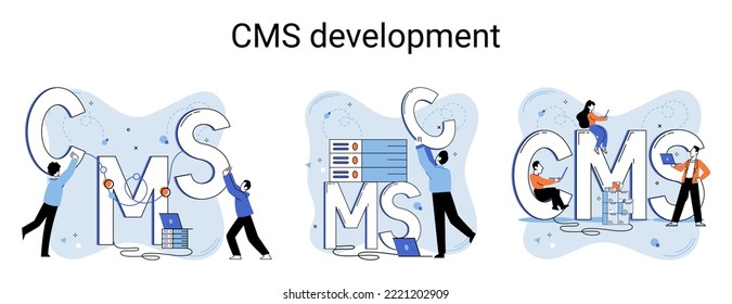 Digital content management system, CMS development software metaphor. Information system or computer program enable organize collaborative process of creating, editing and managing soft in network