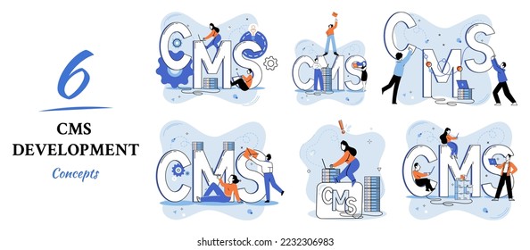 Digital content management system, CMS development software metaphor. Information system or computer program enable organize collaborative process of creating, editing and managing soft in network