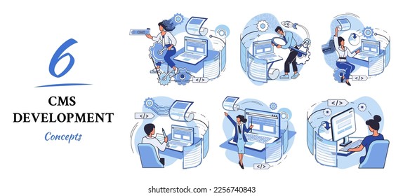 Digital content management system, CMS development software metaphor. Information system or computer program enable organize collaborative process of creating, editing and managing soft in network