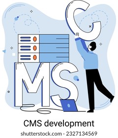 Digital content management system, CMS development software metaphor. Information system or computer program enable organize collaborative process of creating, editing and managing soft in network