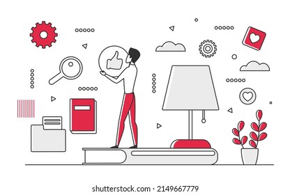 Digital content marketing management. Engaging social media articles sharing vector monocolor illustration