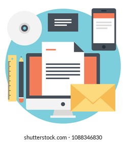 
Digital content marketing and digital content promotion flat vector illustration 
