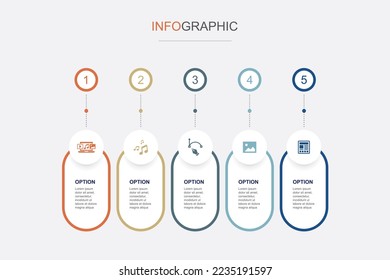 digital content, music, vector image, photo, article icons Infographic design template. Creative concept with 5 steps