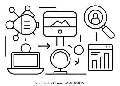 Digital Content outline vector horizontal banner or illustration