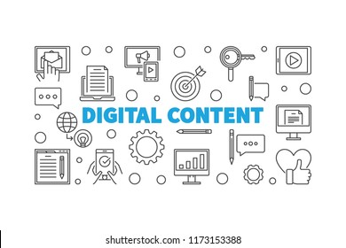 Digital Content outline vector minimal horizontal illustration or banner