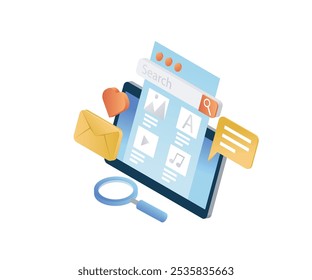 Digital content searching isometric style