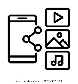 Digital Content and Share Icon. Outline style. Vector. Isolate on white background.