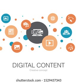 digital content trendy circle template with simple icons. Contains such elements as vector image, media, video