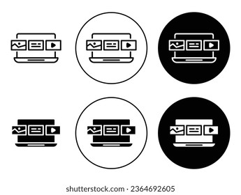 digital content vector icon set in black color. Suitable for apps and website UI designs