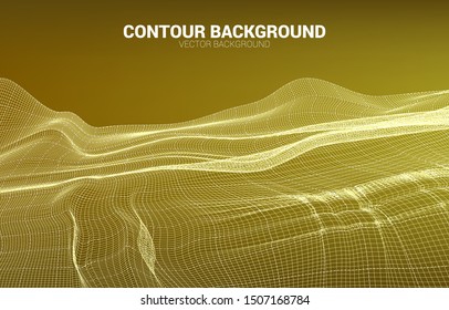 Digital Contour curve line  and wave with wireframe . Abstract Background for 3D Futuristic technology concept